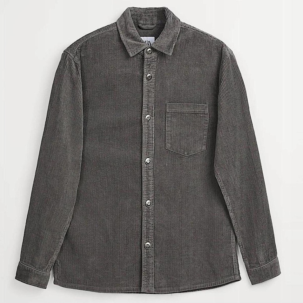 ZARA MAN GREY CORDUROY SHIRT SHACKET SIZE SMALL